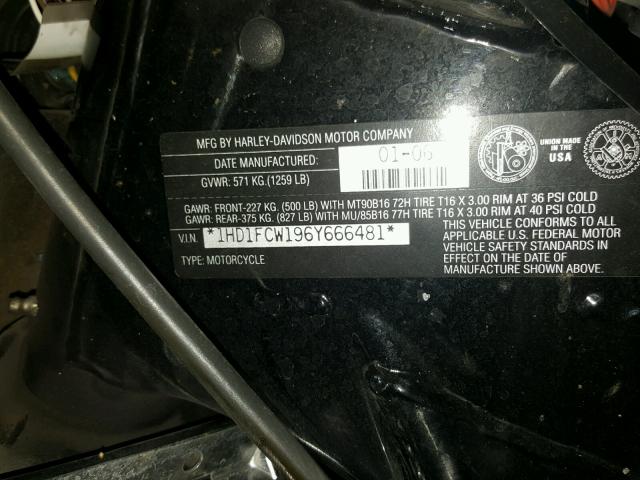 1HD1FCW196Y666481 - 2006 HARLEY-DAVIDSON FLHTCUI BLACK photo 10