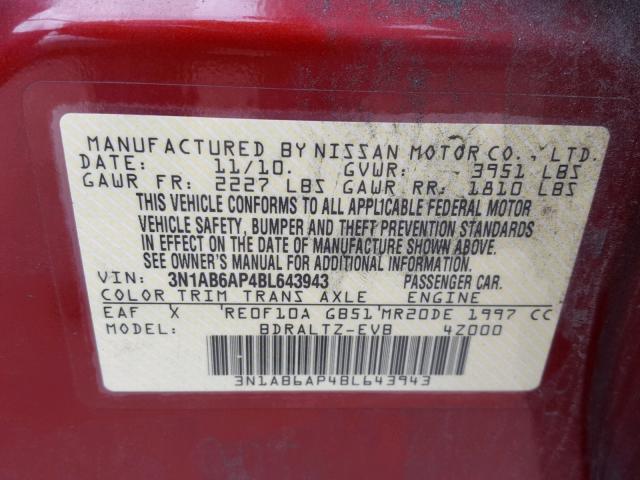 3N1AB6AP4BL643943 - 2011 NISSAN SENTRA 2.0 RED photo 10