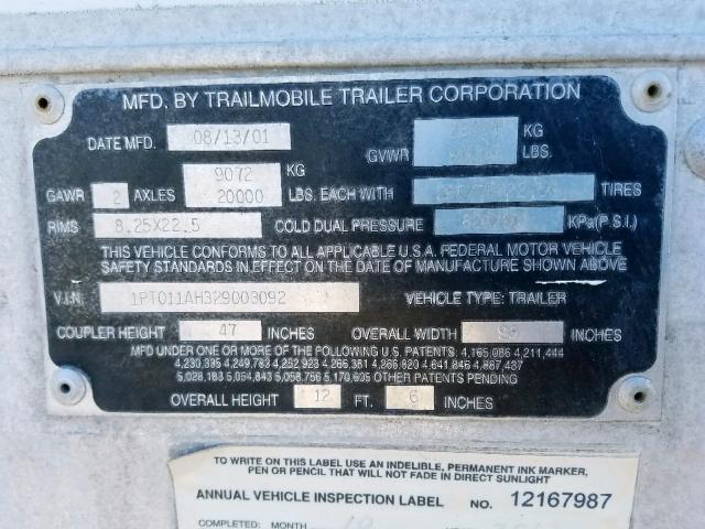 1PT011AH329003092 - 2002 TRAILMOBILE 45X96 53 TRAILER WHITE photo 10