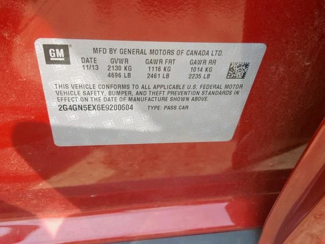 2G4GN5EX6E9200604 - 2014 BUICK REGAL PREM RED photo 10