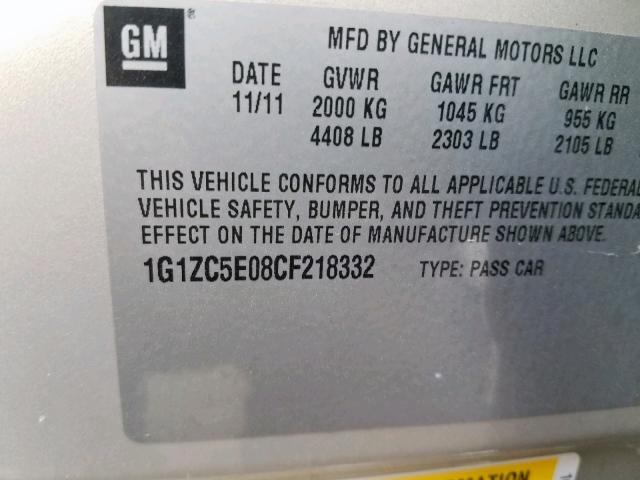 1G1ZC5E08CF218332 - 2012 CHEVROLET MALIBU 1LT GOLD photo 10