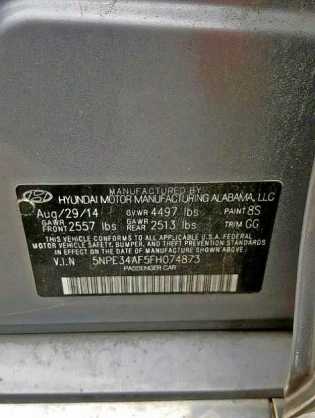 5NPE34AF5FH074873 - 2015 HYUNDAI SONATA SPO SILVER photo 10