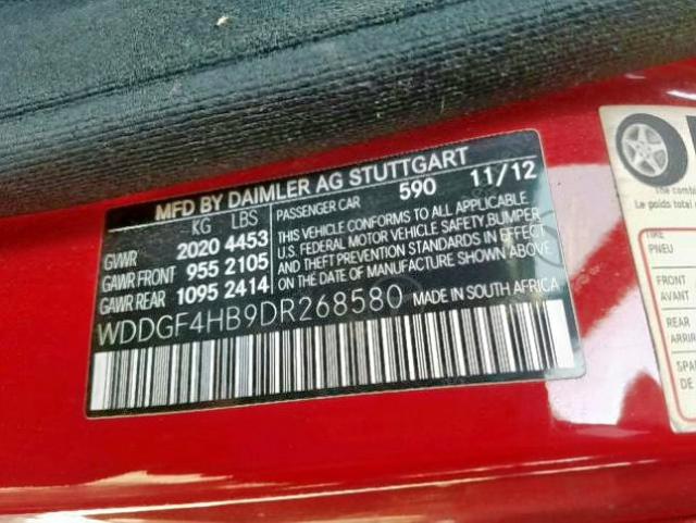 WDDGF4HB9DR268580 - 2013 MERCEDES-BENZ C 250 RED photo 10