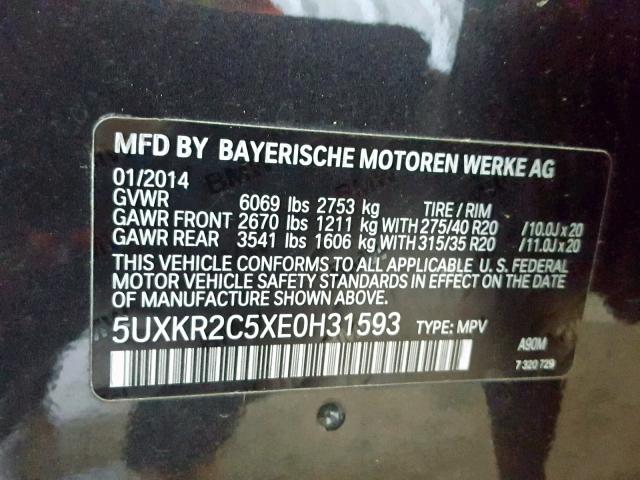 5UXKR2C5XE0H31593 - 2014 BMW X5 SDRIVE3 GRAY photo 10
