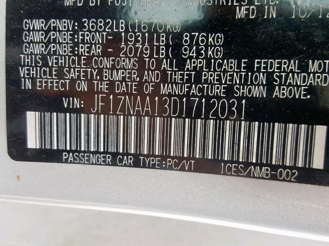 JF1ZNAA13D1712031 - 2013 TOYOTA SCION FR-S SILVER photo 10