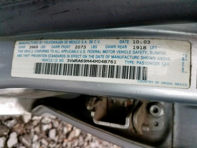 3VWRA69M44M048761 - 2004 VOLKSWAGEN JETTA GL SILVER photo 10