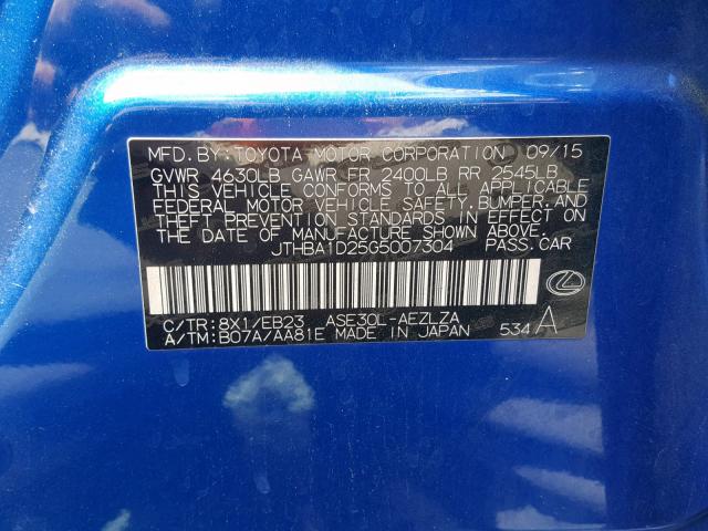 JTHBA1D25G5007304 - 2016 LEXUS IS 200T BLUE photo 10