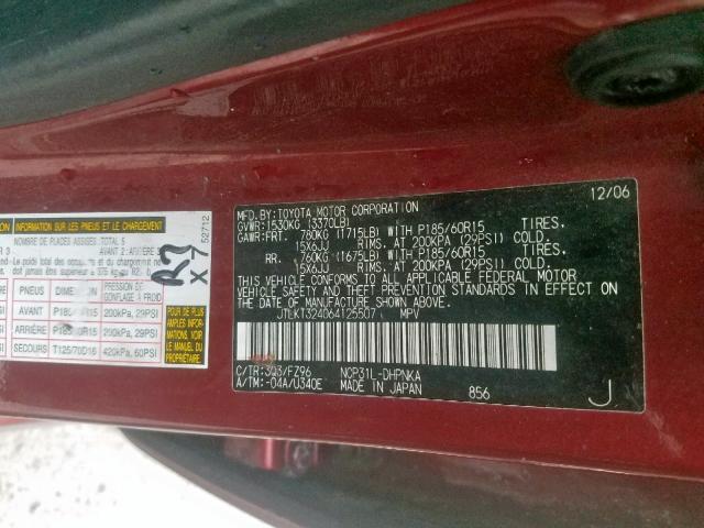 JTLKT324064125507 - 2006 TOYOTA SCION XB 红色 照片 10
