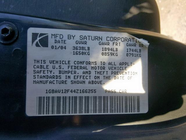 1G8AV12F44Z166255 - 2004 SATURN ION LEVEL BLUE photo 10