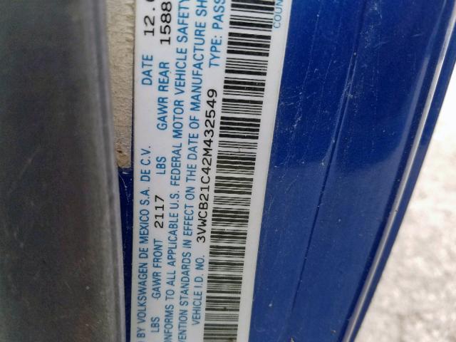 3VWCB21C42M432549 - 2002 VOLKSWAGEN NEW BEETLE BLUE photo 10