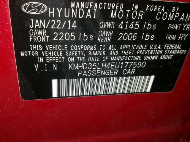 KMHD35LH4EU177590 - 2014 HYUNDAI ELANTRA GT RED photo 10