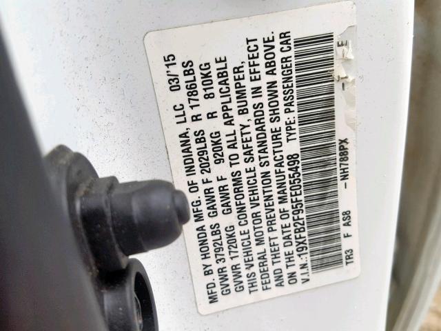 19XFB2F95FE055498 - 2015 HONDA CIVIC EXL 白色 照片 10