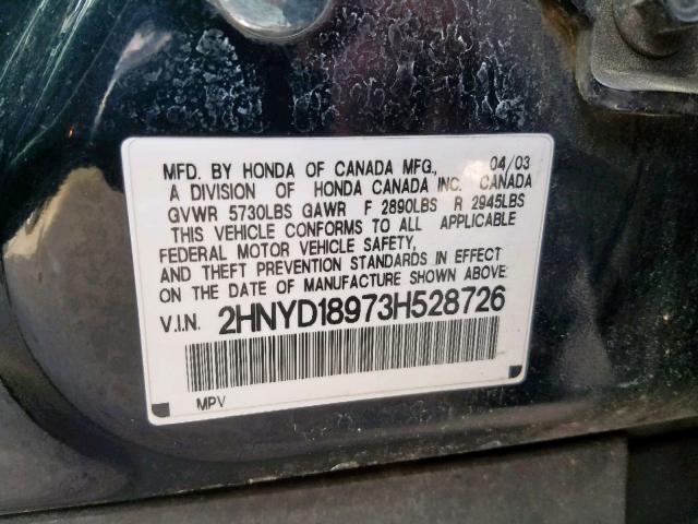 2HNYD18973H528726 - 2003 ACURA MDX TOURIN BLACK photo 10