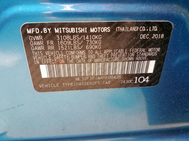 ML32F3FJ4KHF08426 - 2019 MITSUBISHI MIRAGE G4 BLUE photo 10