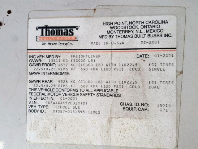 4UZAAXAK52CJ20707 - 2002 FREIGHTLINER CHASSIS FS 黄色 照片 10