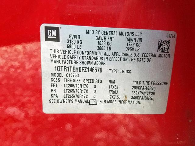 1GTR1TEH0FZ146570 - 2015 GMC SIERRA C15 RED photo 10