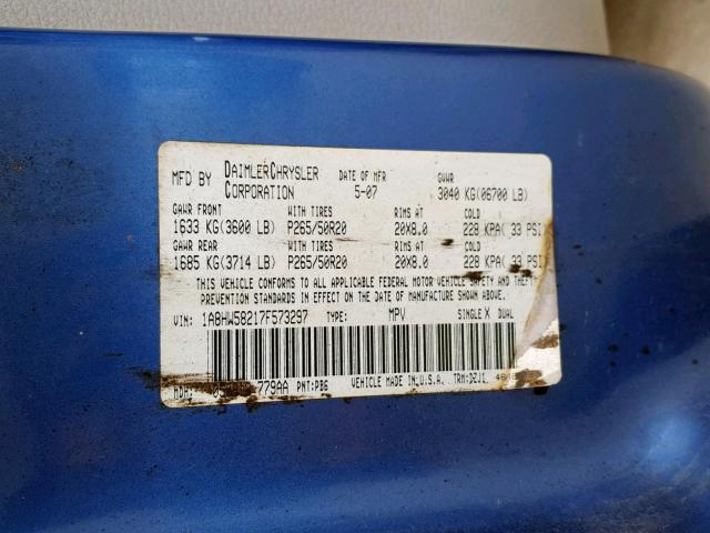 1A8HW58217F573297 - 2007 CHRYSLER ASPEN LIMI BLUE photo 10