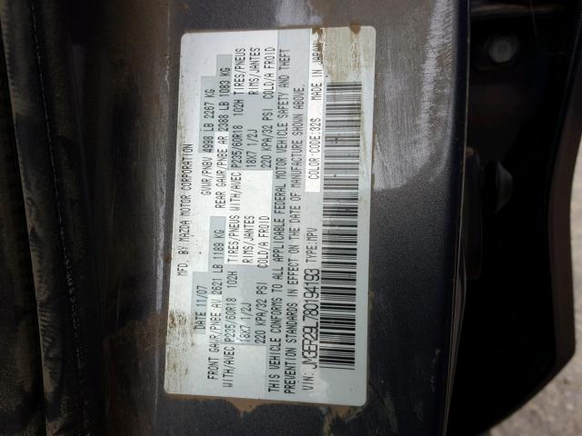 JM3ER29L780194193 - 2008 MAZDA CX-7 GRAY photo 10