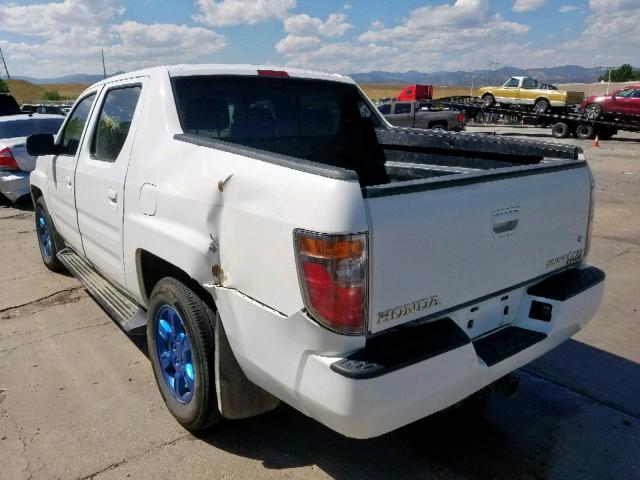 2HJYK16347H508994 - 2007 HONDA RIDGELINE WHITE photo 3