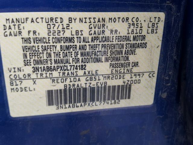 3N1AB6APXCL774182 - 2012 NISSAN SENTRA 2.0 BLUE photo 10