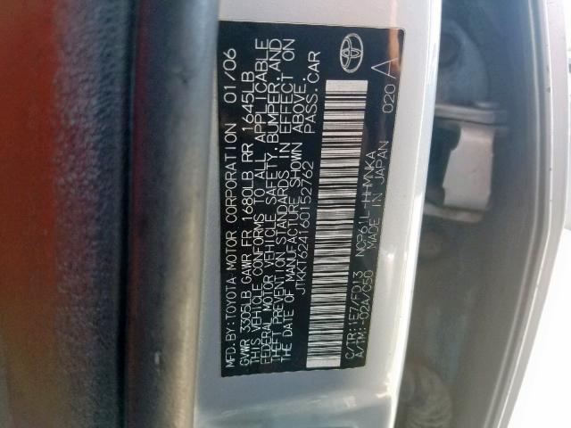 JTKKT624160152762 - 2006 TOYOTA SCION XA SILVER photo 10