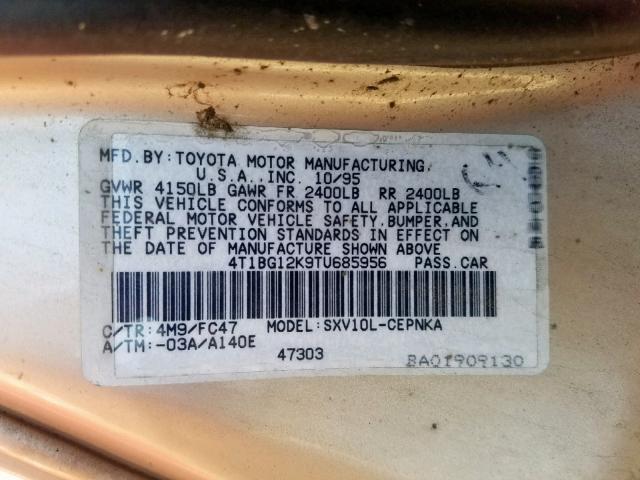 4T1BG12K9TU685956 - 1996 TOYOTA CAMRY DX SILVER photo 10