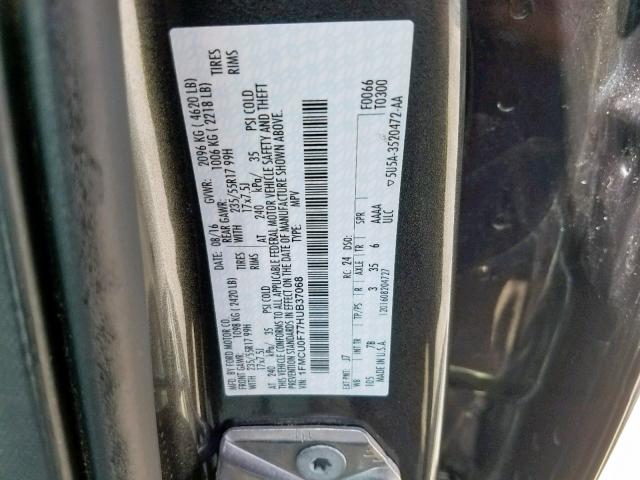 1FMCU0F77HUB37068 - 2017 FORD ESCAPE S GRAY photo 10