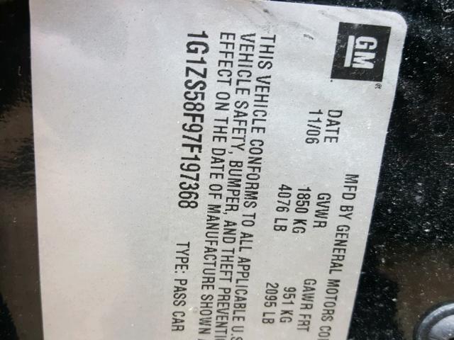 1G1ZS58F97F197368 - 2007 CHEVROLET MALIBU LS 黑色 照片 10