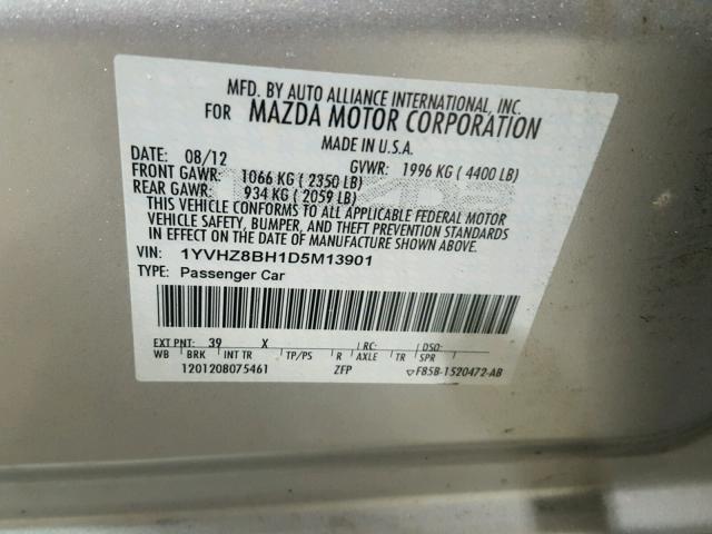 1YVHZ8BH1D5M13901 - 2013 MAZDA 6 SPORT GRAY photo 10