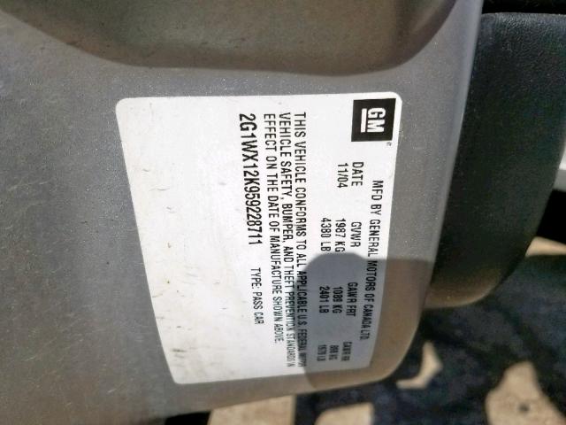 2G1WX12K959228711 - 2005 CHEVROLET MONTE CARL ვერცხლისფერი ფოტო 10