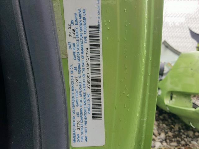 3VWCD21CX3M417324 - 2003 VOLKSWAGEN NEW BEETLE მწვანე ფოტო 10