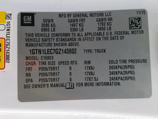 1GTN1LEC7GZ143802 - 2016 GMC SIERRA C15 WHITE photo 10