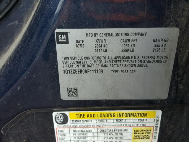 1G1ZC5EB9AF111109 - 2010 CHEVROLET MALIBU 1LT 蓝色 照片 10