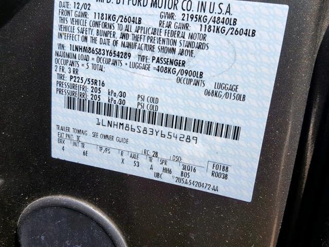 1LNHM86S83Y654289 - 2003 LINCOLN LS 灰色 照片 10