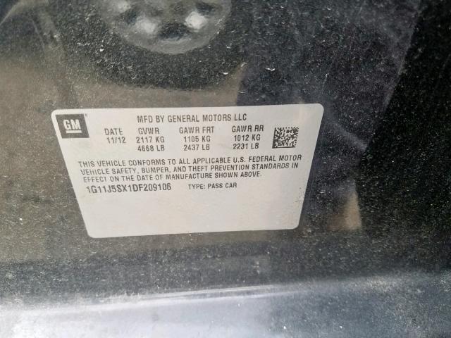 1G11J5SX1DF209106 - 2013 CHEVROLET MALIBU LTZ შავი ფოტო 10