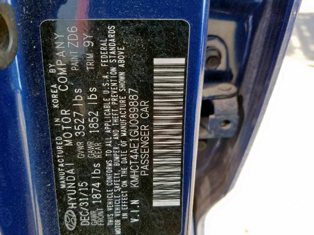 KMHCT4AE1GU089887 - 2016 HYUNDAI ACCENT SE BLUE photo 10