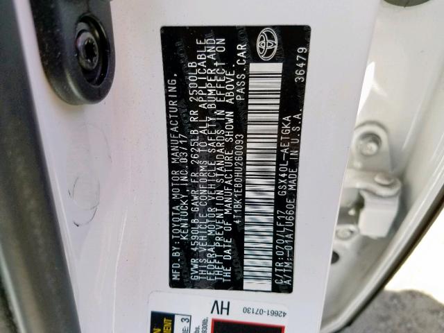 4T1BK1EB0HU260093 - 2017 TOYOTA AVALON XLE WHITE photo 10