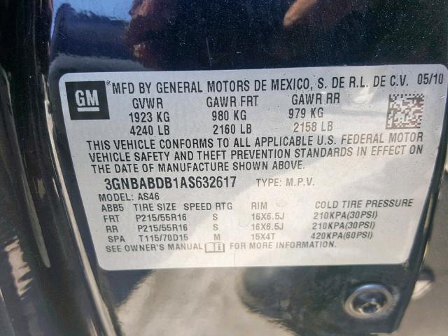 3GNBABDB1AS632617 - 2010 CHEVROLET HHR LT BLACK photo 10