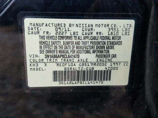 3N1AB6AP8CL641470 - 2012 NISSAN SENTRA 2.0 BLACK photo 10