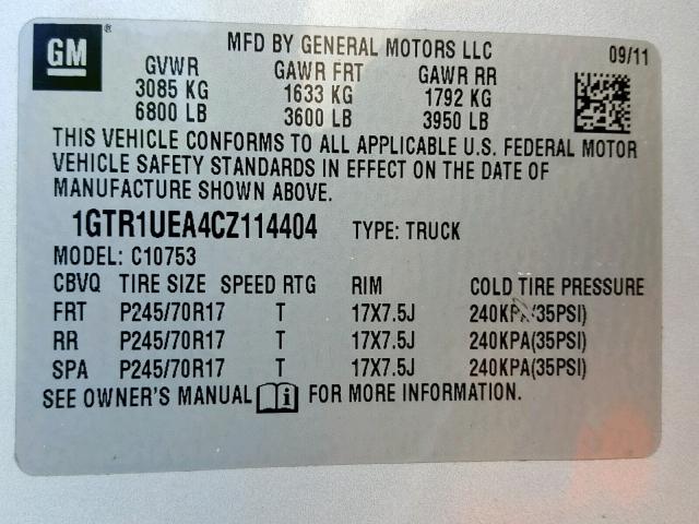 1GTR1UEA4CZ114404 - 2012 GMC SIERRA C15 SILVER photo 10