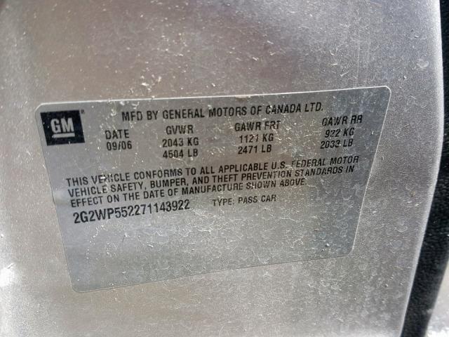 2G2WP552271143922 - 2007 PONTIAC GRAND PRIX SILVER photo 10
