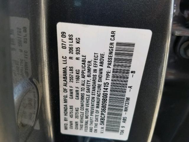 5KBCP36809B001415 - 2009 HONDA ACCORD EXL SILVER photo 10