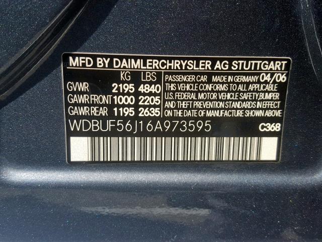 WDBUF56J16A973595 - 2006 MERCEDES-BENZ E 350 GRAY photo 10