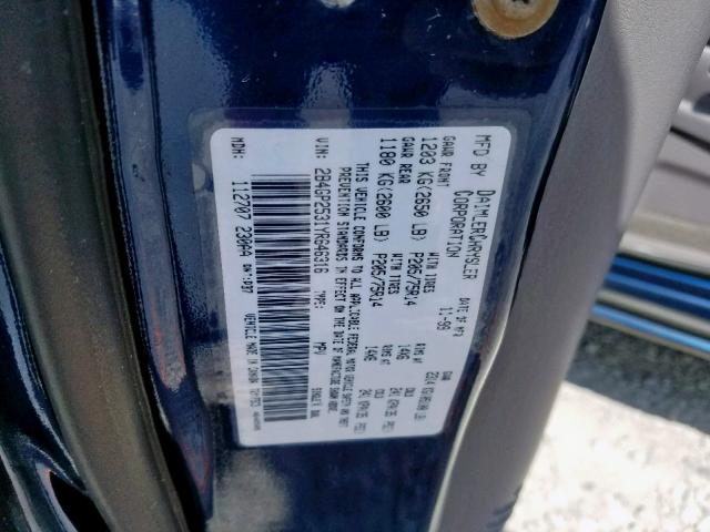 2B4GP2531YR646316 - 2000 DODGE CARAVAN BLUE photo 10