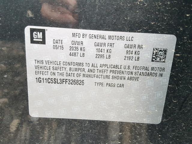 1G11C5SL3FF326826 - 2015 CHEVROLET MALIBU 1LT GRAY photo 10