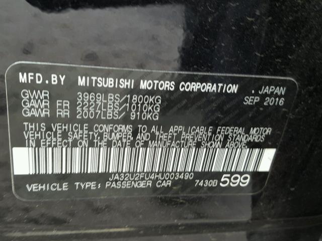 JA32U2FU4HU003490 - 2017 MITSUBISHI LANCER ES BLACK photo 10