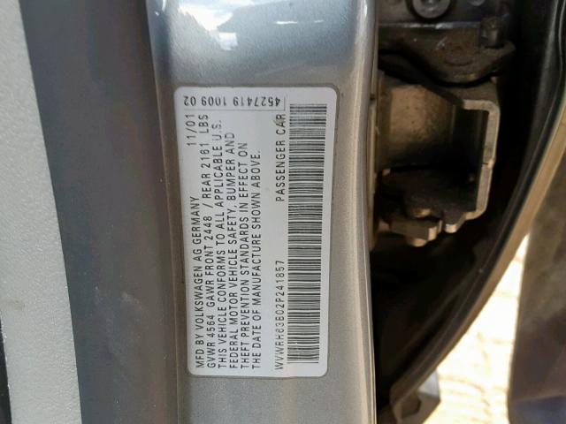 WVWRH63B02P241857 - 2002 VOLKSWAGEN PASSAT GLX 银色 照片 10