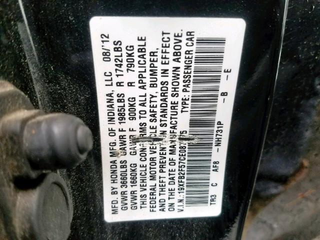 19XFB2F57CE087975 - 2012 HONDA CIVIC LX  photo 10