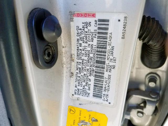 JTHBF30G320062211 - 2002 LEXUS ES 300 TAN photo 10