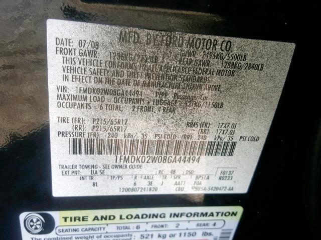 1FMDK02W08GA44494 - 2008 FORD TAURUS X S BLACK photo 10